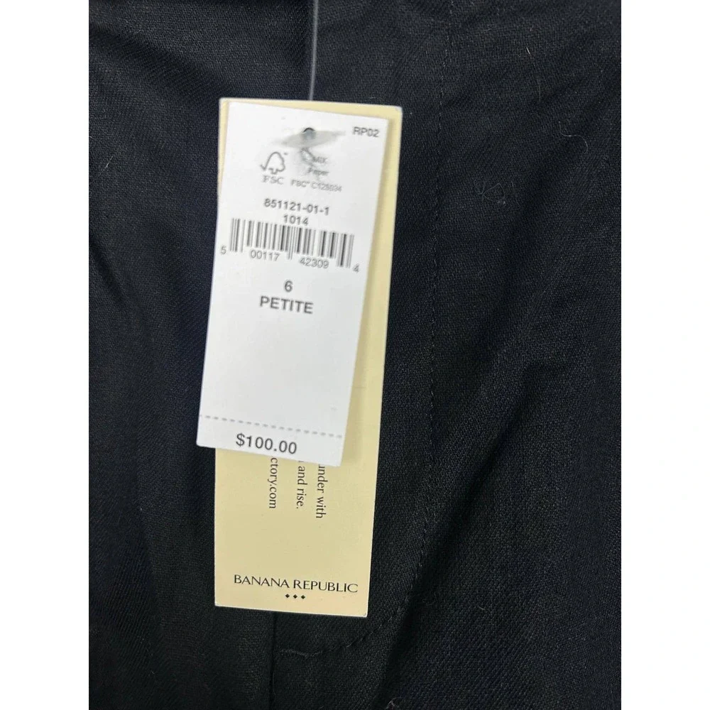 Banana Republic Petite Linen Blend Black Wide Leg Cropped Pants Size‎ 6
